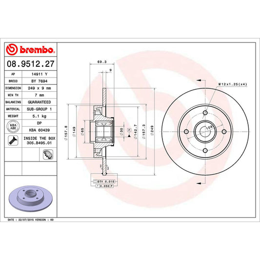 BRE-08.9512.27 - PAR DE DISCOS DE FRENO TRASEROS PARA PEUGEOT 2008 ALLURE 2019-2019