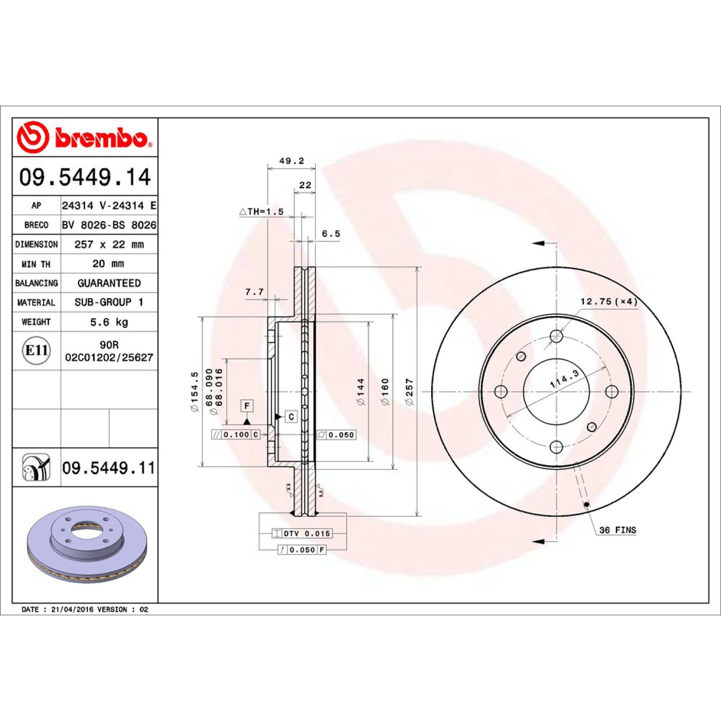 BRE-09.5449.10 - PAR DE DISCOS DE FRENO DELANTEROS PARA NISSAN SENTRA BASE 2004-2006