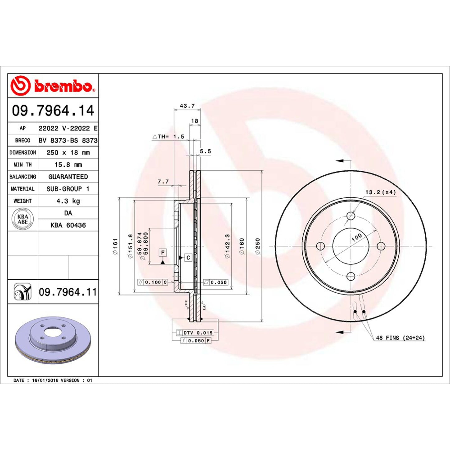 BRE-09.7964.10 - PAR DE DISCOS DE FRENO DELANTEROS PARA SATURN SC1 BASE 1993-2002