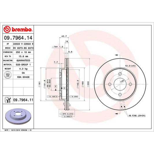 BRE-09.7964.10 - PAR DE DISCOS DE FRENO DELANTEROS PARA SATURN SC1 BASE 1993-2002