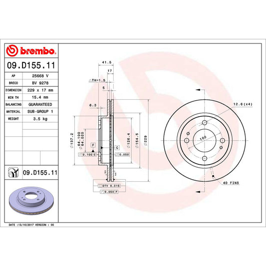BRE-09.D155.11 - PAR DE DISCOS DE FRENO DELANTEROS PARA MITSUBISHI MIRAGE GLS 2015-2018