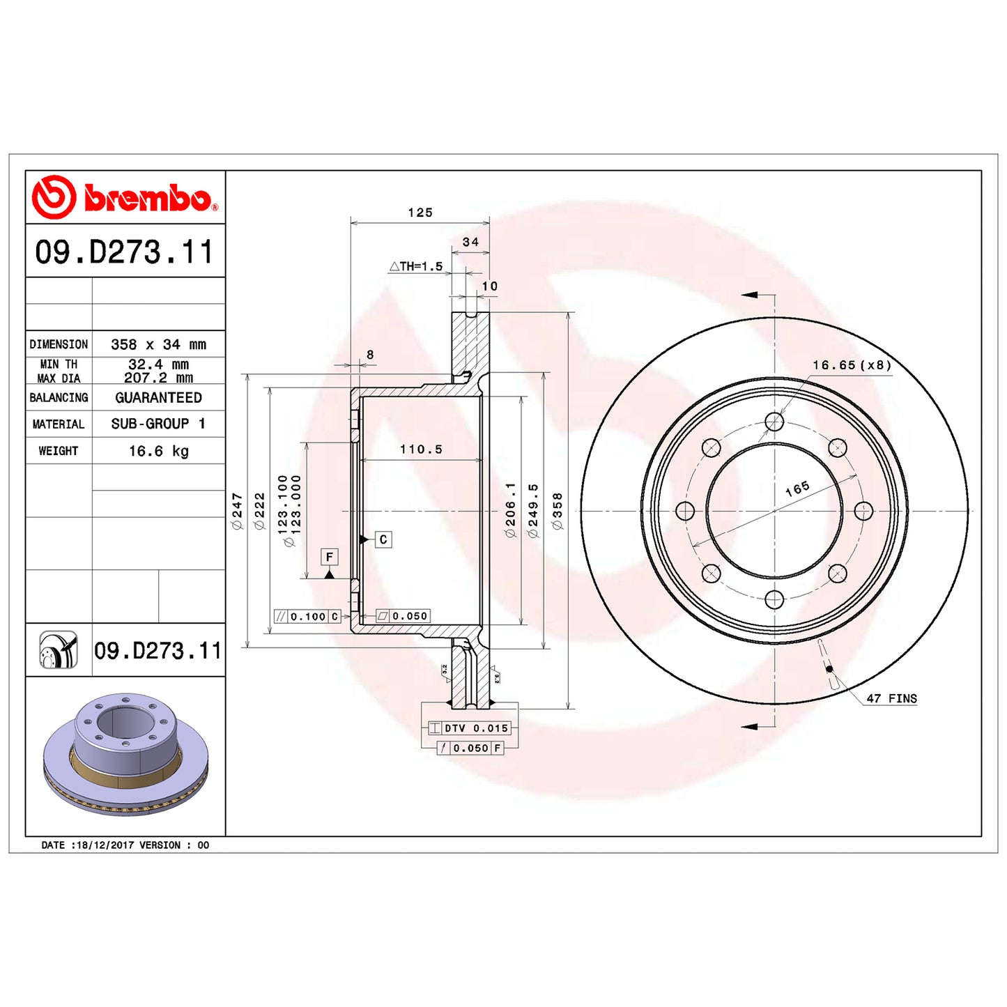 BRE-09.D273.11 - PAR DE DISCOS DE FRENO TRASEROS PARA DODGE RAM 2500 CREW 2009-2009