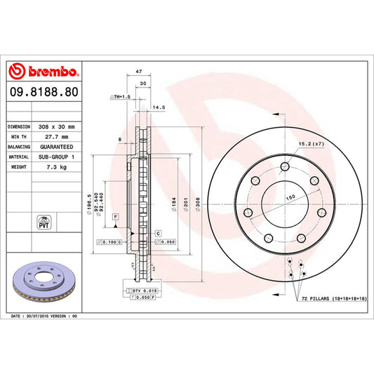BRE-09.8188.80 - PAR DE DISCOS DE FRENO DELANTEROS PARA FORD F-150 BASE 2000-2000