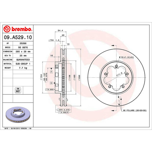 BRE-09.A529.10 - PAR DE DISCOS DE FRENO DELANTEROS PARA FORD TRANSIT BASE 2007-2014