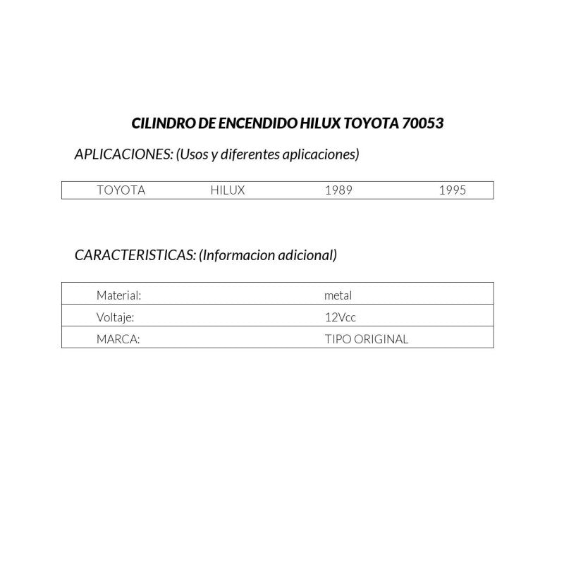 MANJ-70053 - CILINDRO DE ENCENDIDO PARA TOYOTA HILUX 1989-1995