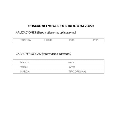 MANJ-70053 - CILINDRO DE ENCENDIDO PARA TOYOTA HILUX 1989-1995