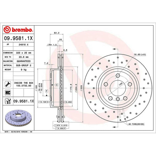 BRE-09.9581.1X - PAR DE DISCOS DE FRENO DELANTEROS PARA BMW X3 2.5I 2004-2005