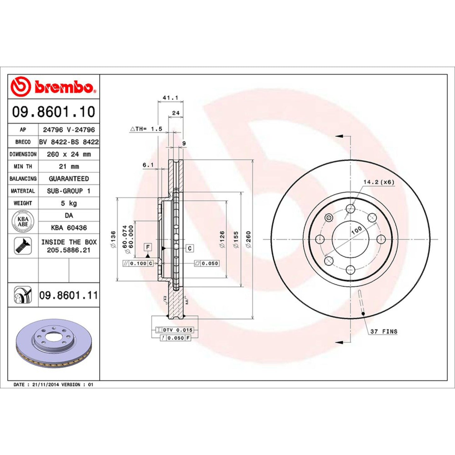 BRE-09.8601.10 - PAR DE DISCOS DE FRENO DELANTEROS PARA CHEVROLET CORSA BASE 2003-2008