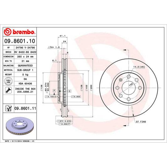 BRE-09.8601.10 - PAR DE DISCOS DE FRENO DELANTEROS PARA CHEVROLET CORSA BASE 2003-2008