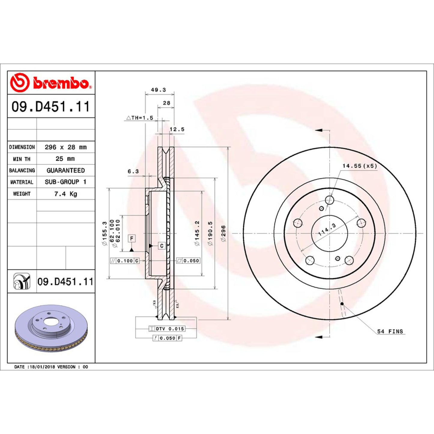 BRE-09.D451.10 - PAR DE DISCOS DE FRENO DELANTEROS PARA TOYOTA CAMRY HYBRID LE 2012-2017