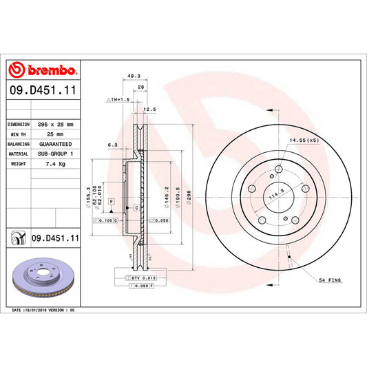 BRE-09.D451.10 - PAR DE DISCOS DE FRENO DELANTEROS PARA TOYOTA CAMRY HYBRID LE 2012-2017