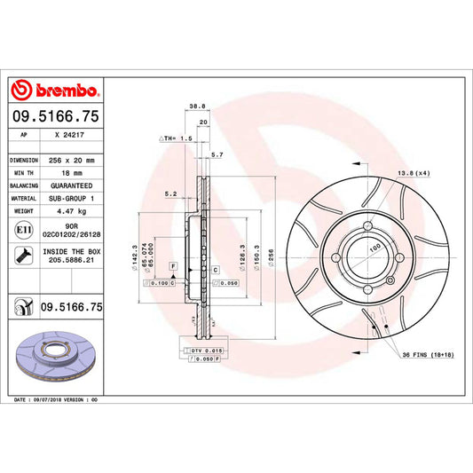 BRE-09.5166.75 - PAR DE DISCOS DE FRENO DELANTEROS PARA SEAT CORDOBA STELLA 2001-2002
