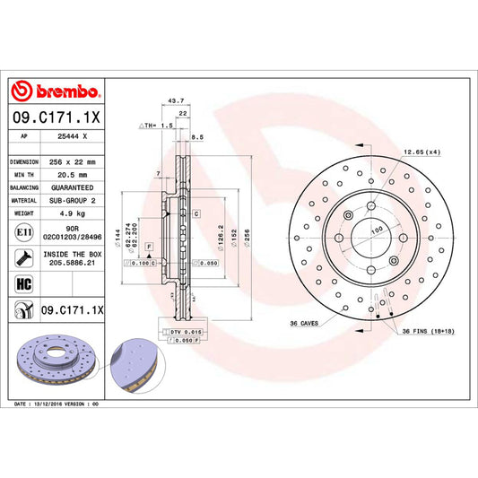 BRE-09.C171.1X - PAR DE DISCOS DE FRENO DELANTEROS PARA DODGE ATTITUDE GL 2012-2014
