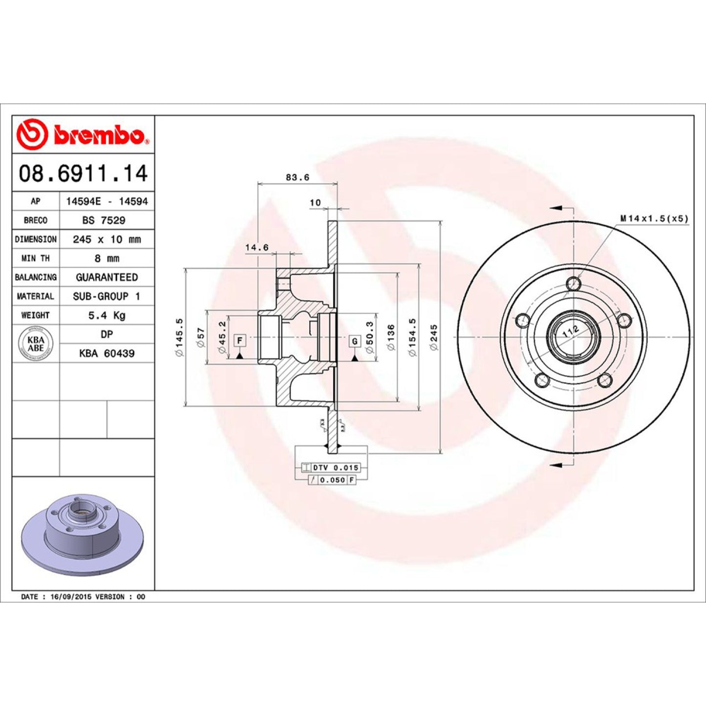 BRE-08.6911.10 - PAR DE DISCOS DE FRENO TRASEROS PARA AUDI A4 AVANT 1998-2000
