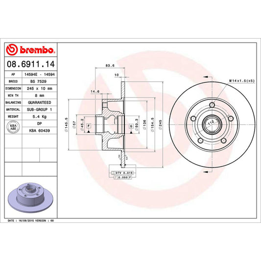 BRE-08.6911.10 - PAR DE DISCOS DE FRENO TRASEROS PARA AUDI A4 AVANT 1998-2000