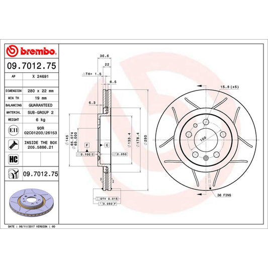 BRE-09.7012.75 - PAR DE DISCOS DE FRENO DELANTEROS PARA SEAT LEON SIGNO 2003-2004