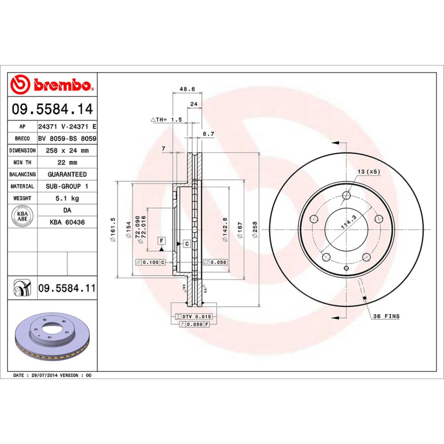 BRE-09.5584.10 - PAR DE DISCOS DE FRENO DELANTEROS PARA FORD PROBE BASE 1993-1997
