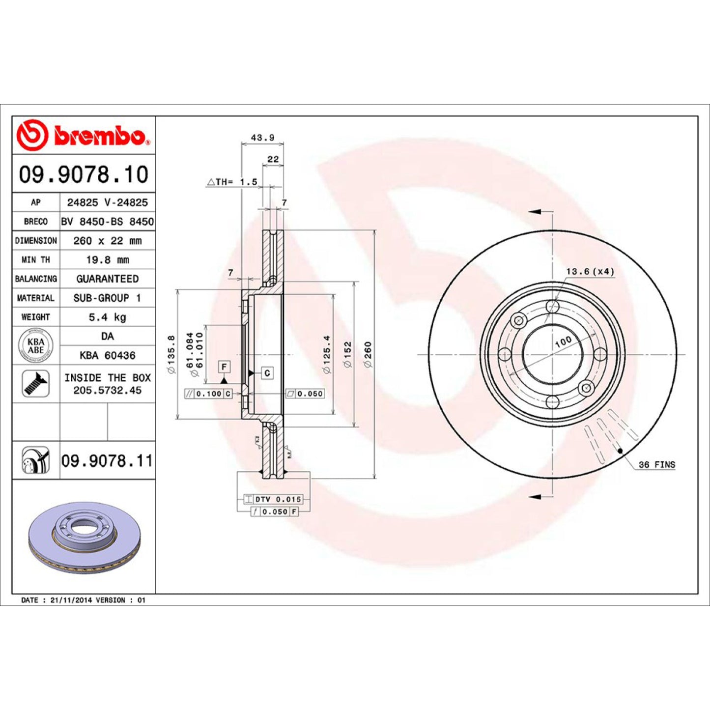 BRE-09.9078.10 - PAR DE DISCOS DE FRENO DELANTEROS PARA NISSAN MICRA COMFORT 2005-2007