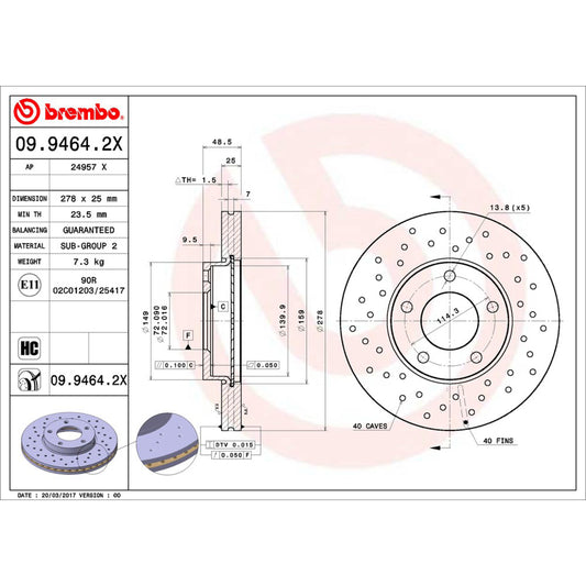 BRE-09.9464.2X - PAR DE DISCOS DE FRENO DELANTEROS PARA MAZDA 3 GS 2004-2012