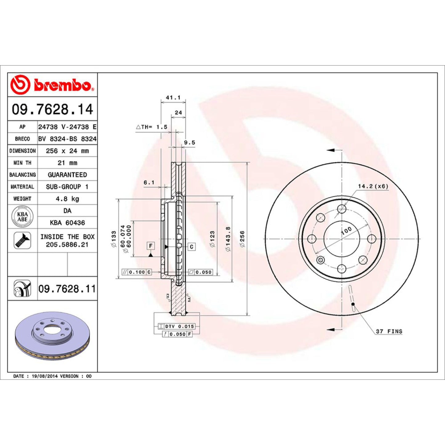 BRE-09.7628.10 - PAR DE DISCOS DE FRENO DELANTEROS PARA CHEVROLET ASTRA BASE 2000-2006