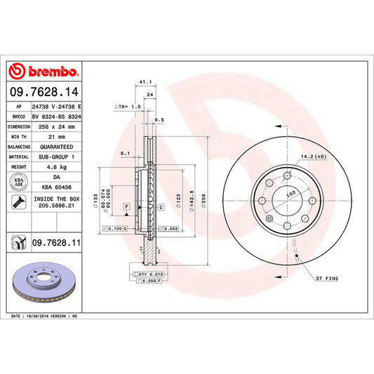 BRE-09.7628.10 - PAR DE DISCOS DE FRENO DELANTEROS PARA CHEVROLET ASTRA BASE 2000-2006