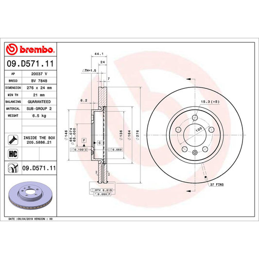 BRE-09.D571.11 - PAR DE DISCOS DE FRENO DELANTEROS PARA SEAT IBIZA BLITZ 2017-2017