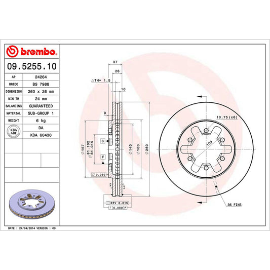 BRE-09.5255.10 - PAR DE DISCOS DE FRENO DELANTEROS PARA NISSAN NP300 BASE 2009-2015