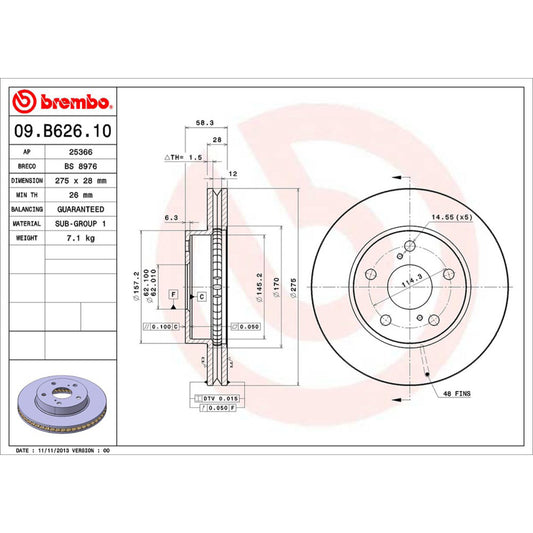 BRE-09.B626.10 - PAR DE DISCOS DE FRENO DELANTEROS PARA TOYOTA HILUX BASE 2004-2016