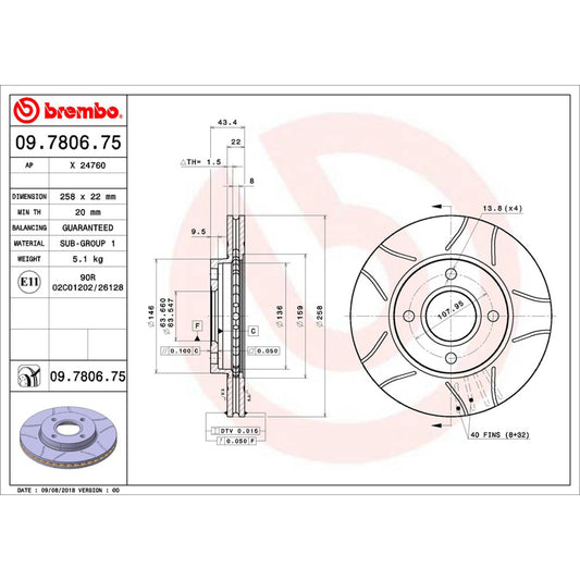 BRE-09.7806.75 - PAR DE DISCOS DE FRENO DELANTEROS PARA FORD ECOSPORT BASE 2004-2012