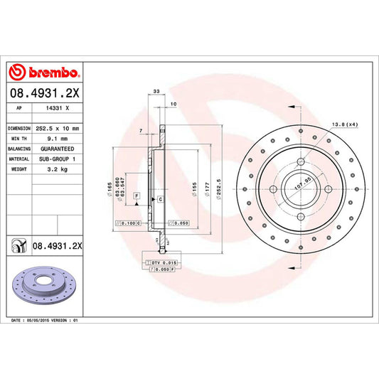 BRE-08.4931.2X - PAR DE DISCOS DE FRENO TRASEROS PARA FORD FIESTA ST 2008-2016