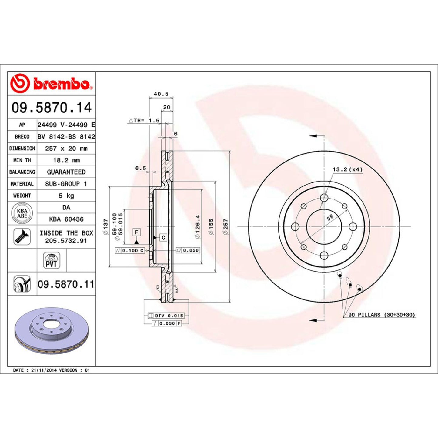 BRE-09.5870.10 - PAR DE DISCOS DE FRENO DELANTEROS PARA FIAT PALIO ADVENTURE 2004-2009