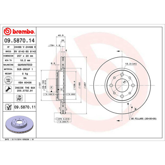 BRE-09.5870.10 - PAR DE DISCOS DE FRENO DELANTEROS PARA FIAT PALIO ADVENTURE 2004-2009