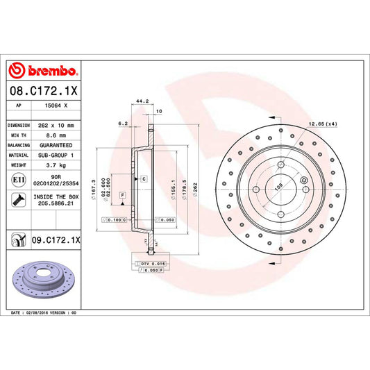 BRE-08.C172.1X - PAR DE DISCOS DE FRENO TRASEROS PARA DODGE ATTITUDE GL 2012-2014