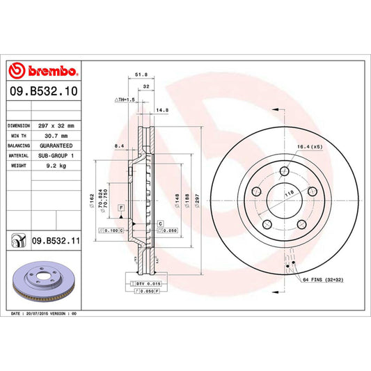 BRE-09.B532.10 - PAR DE DISCOS DE FRENO DELANTEROS PARA PONTIAC GRAND PRIX BASE 2005-2008