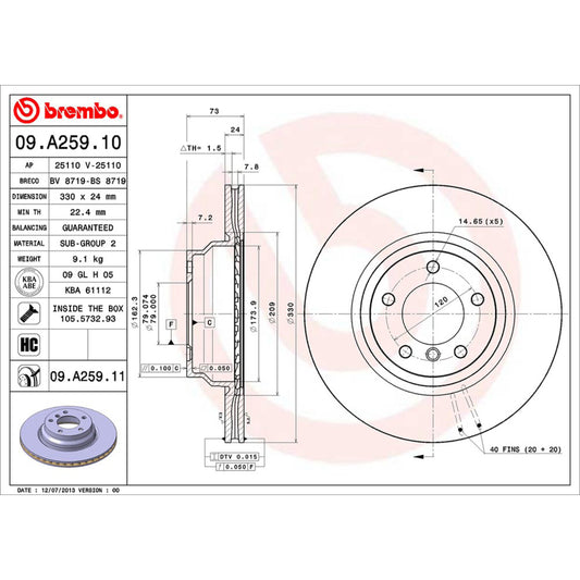 BRE-09.A259.10 - PAR DE DISCOS DE FRENO DELANTEROS PARA BMW 330I BASE 2006-2006