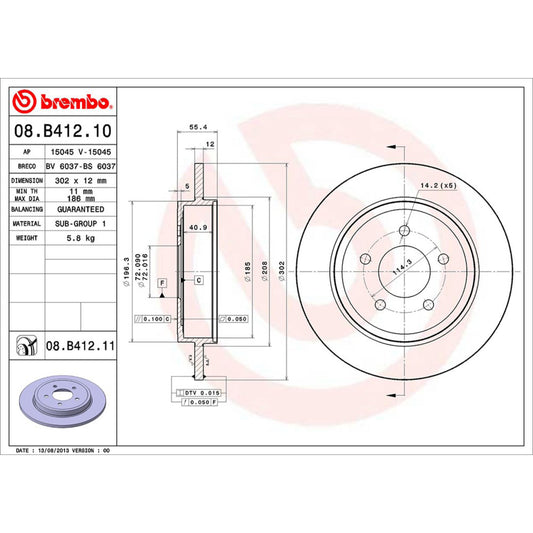 BRE-08.B412.10 - PAR DE DISCOS DE FRENO TRASEROS PARA FORD ESCAPE HYBRID 2005-2008