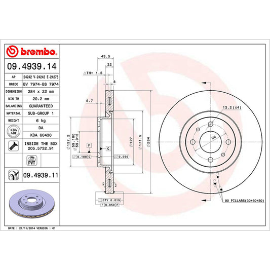 BRE-09.4939.11 - PAR DE DISCOS DE FRENO DELANTEROS PARA FIAT 500 1957 RETRO EDITION 2019-2019