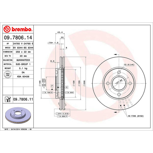BRE-09.7806.10 - PAR DE DISCOS DE FRENO DELANTEROS PARA FORD ECOSPORT BASE 2004-2012