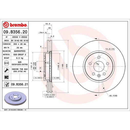 BRE-09.B356.20 - PAR DE DISCOS DE FRENO DELANTEROS PARA CHEVROLET SONIC RS 2013-2016