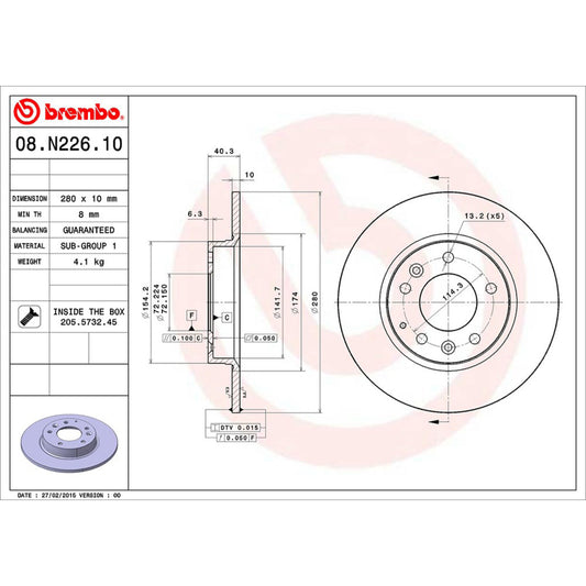 BRE-08.N226.10 - PAR DE DISCOS DE FRENO TRASEROS PARA FORD FUSION HYBRID 2010-2012
