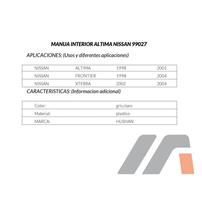 MANJ-99027 - MANIJA INTERIOR PARA NISSAN ALTIMA 1998-2001 DELANTERA/TRASERA IZQUIERDA