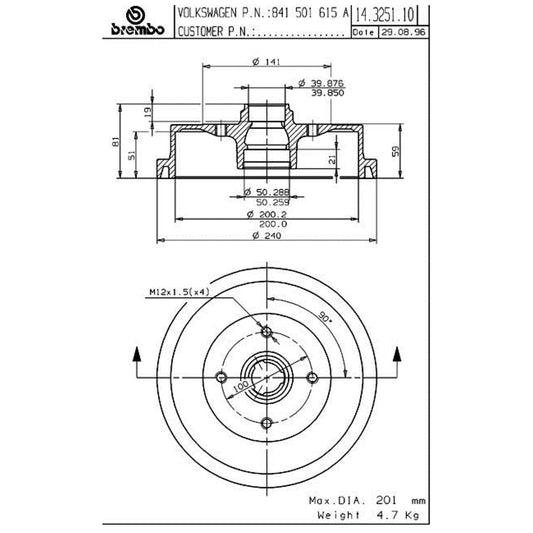 BRE-14.3251.10 - PAR DE TAMBORES DE FRENO TRASEROS PARA AUDI 4000 S 1984-1987
