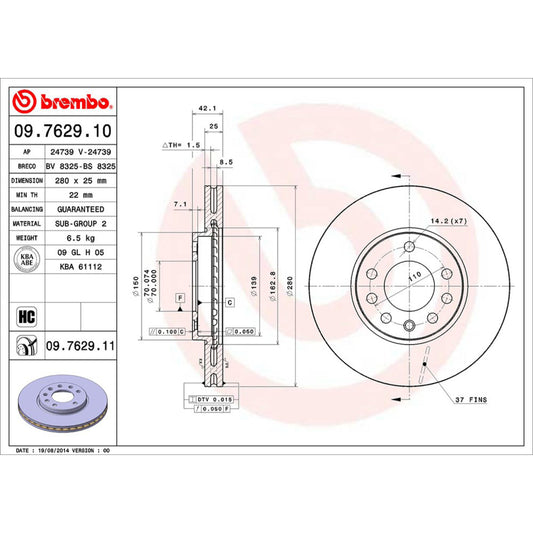 BRE-09.7629.10 - PAR DE DISCOS DE FRENO DELANTEROS PARA CHEVROLET ASTRA BASE 2000-2006