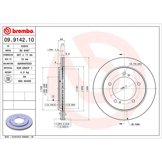 BRE-09.9142.10 - PAR DE DISCOS DE FRENO DELANTEROS PARA CHEVROLET TRACKER BASE 2000-2008
