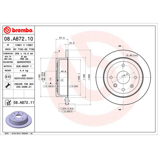 BRE-08.A872.11 - PAR DE DISCOS DE FRENO TRASEROS PARA CHEVROLET OPTRA BASE 2006-2010