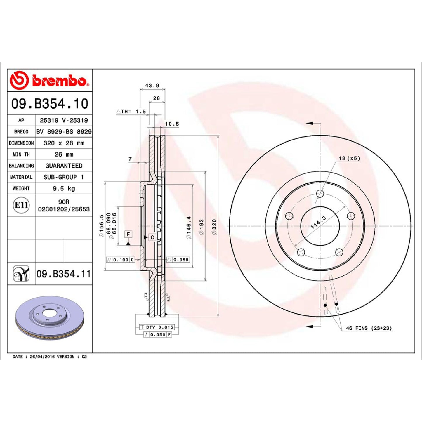 BRE-09.B354.11 - PAR DE DISCOS DE FRENO DELANTEROS PARA NISSAN JUKE NISMO RS 2014-2017