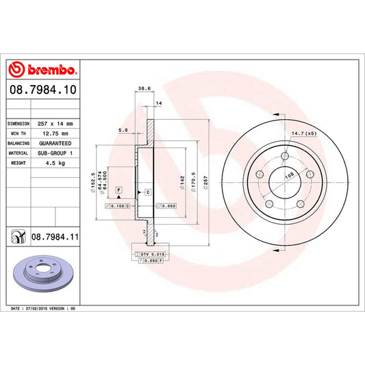 BRE-08.7984.10 - PAR DE DISCOS DE FRENO TRASEROS PARA FORD TAURUS GL 1993-1997
