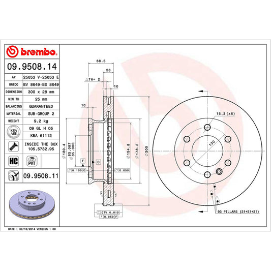 BRE-09.9508.10 - PAR DE DISCOS DE FRENO DELANTEROS PARA MERCEDES-BENZ SPRINTER 311 CDI 2017-2019