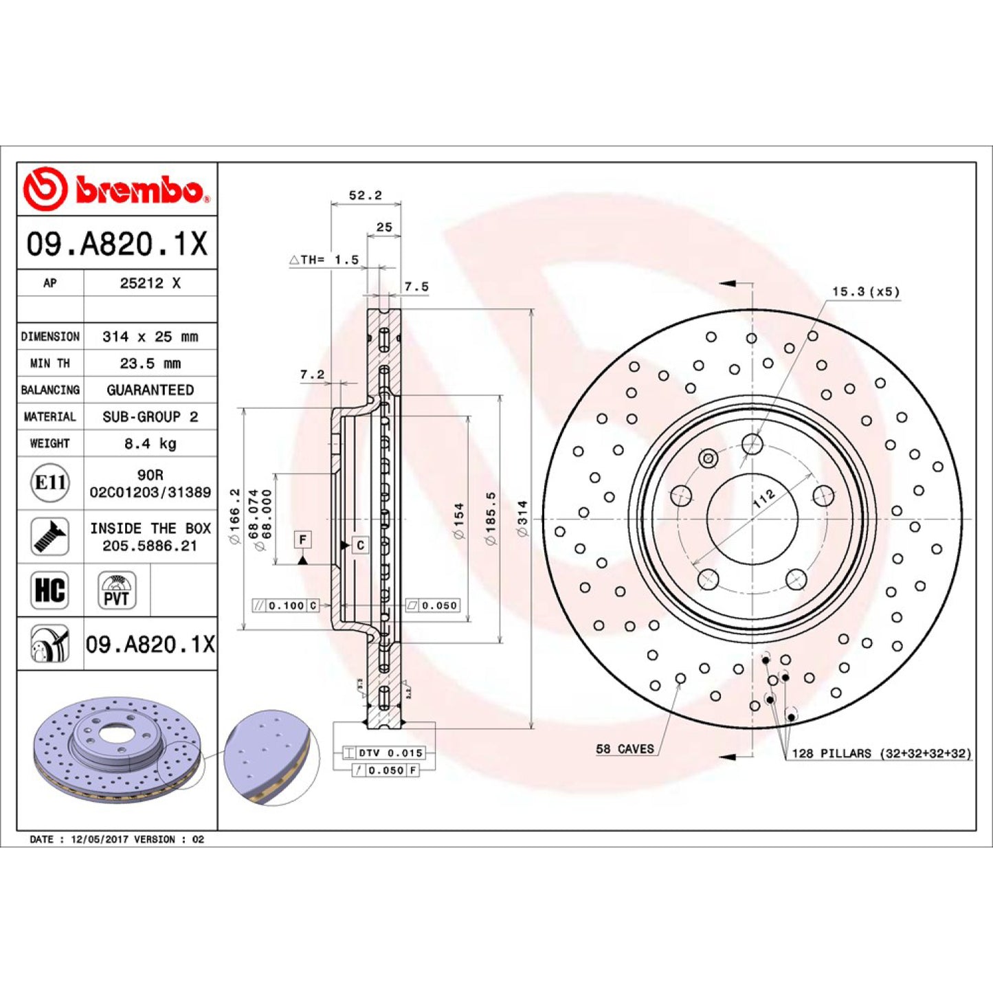 BRE-09.A820.1X - PAR DE DISCOS DE FRENO DELANTEROS PARA AUDI A4 BASE 2009-2014