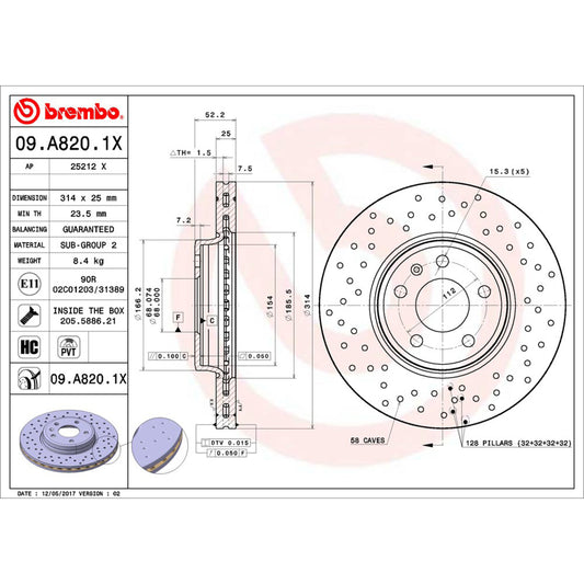 BRE-09.A820.1X - PAR DE DISCOS DE FRENO DELANTEROS PARA AUDI A4 BASE 2009-2014